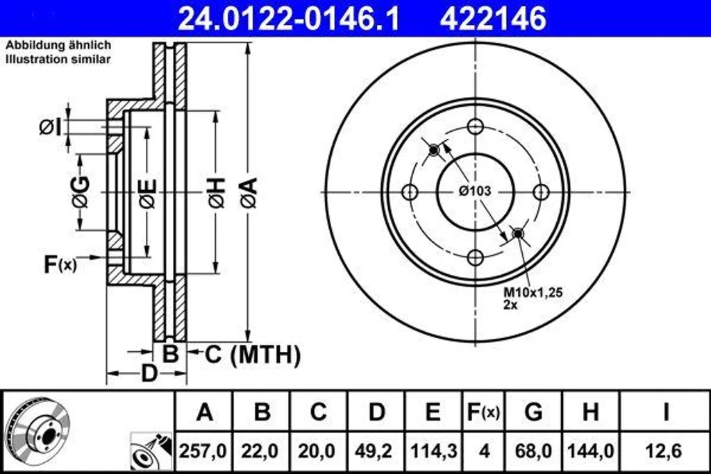Fin des Vibrations : Disque de Frein ATE 24.0122-0146.1 pour Nissan Primera