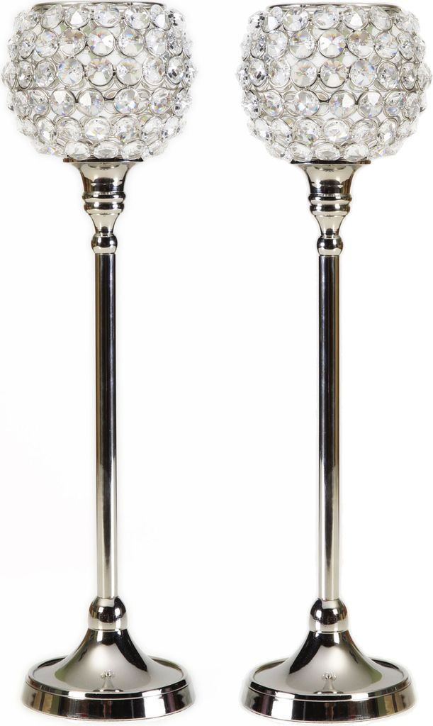 Kristall Kerzenständerr Marie L 2er SET Teelichthalter Kerzenhalter Kerzenleuchter Tischdeko Gastgeschenke silber