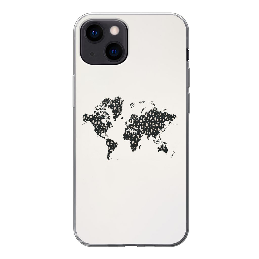 MuchoWow Handyhülle Schutzhülle Hülle für iPhone 13 mini Weltkarte - Zahlen - Schwarz Silikon Softcase Handy Hülle - Softcase