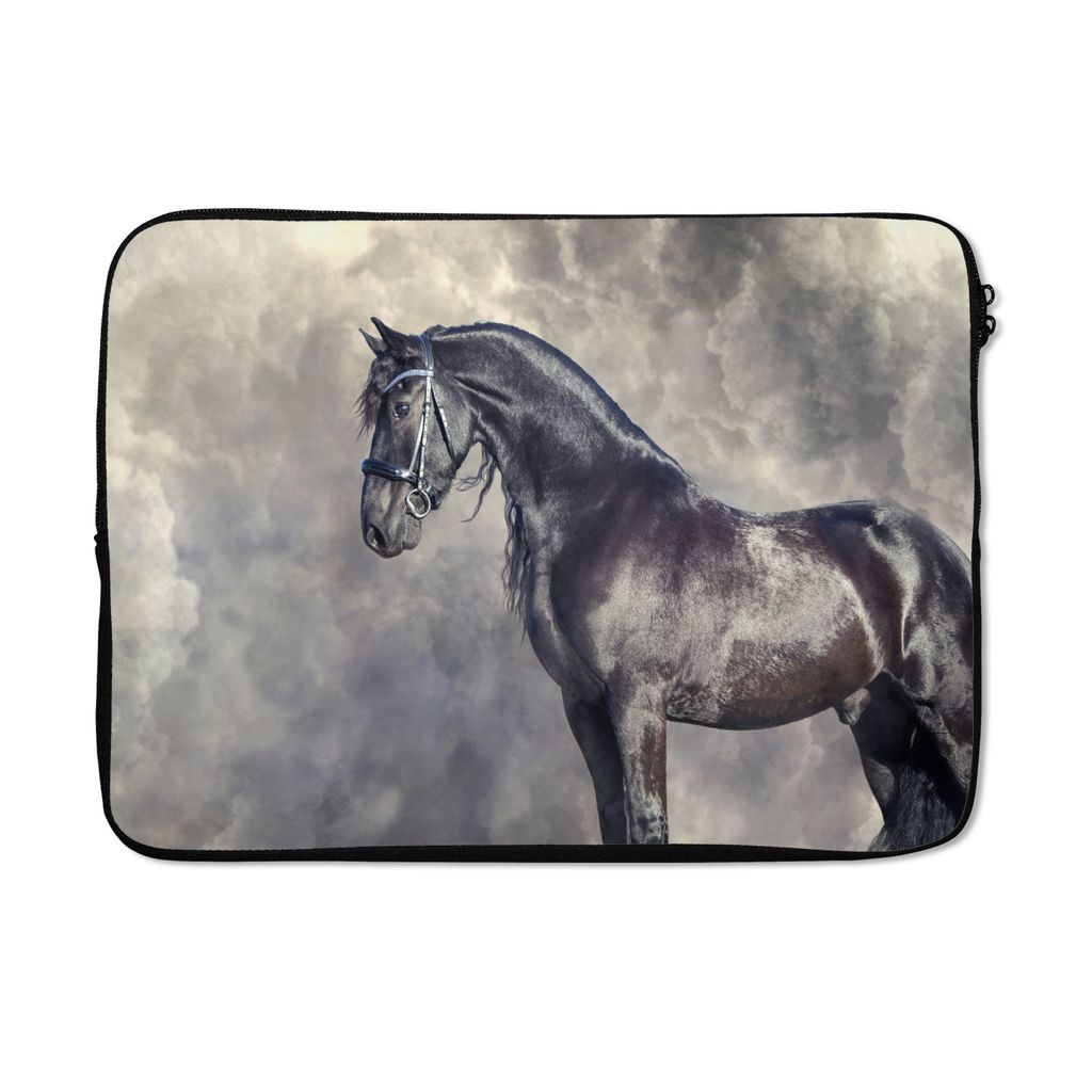 MuchoWow Laptop Hülle 13 Zoll Friese - Pferde - Porträt Laptoptasche - Laptophülle - Sleeve - Rundumschutz