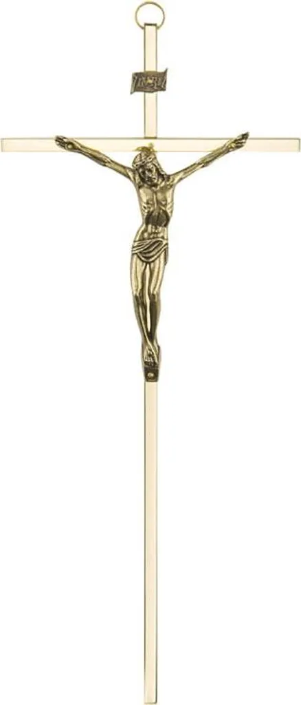 Croce da Parete in Ottone Dorato 31 cm - Arredo Sacro Artigianale