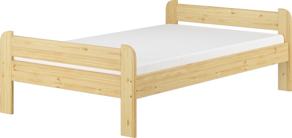 Breites robustes Einzelbett 120x200 Kiefer massiv mit wählbarem Zubehör V-60.39-12Rollrost und Matratze inkl.