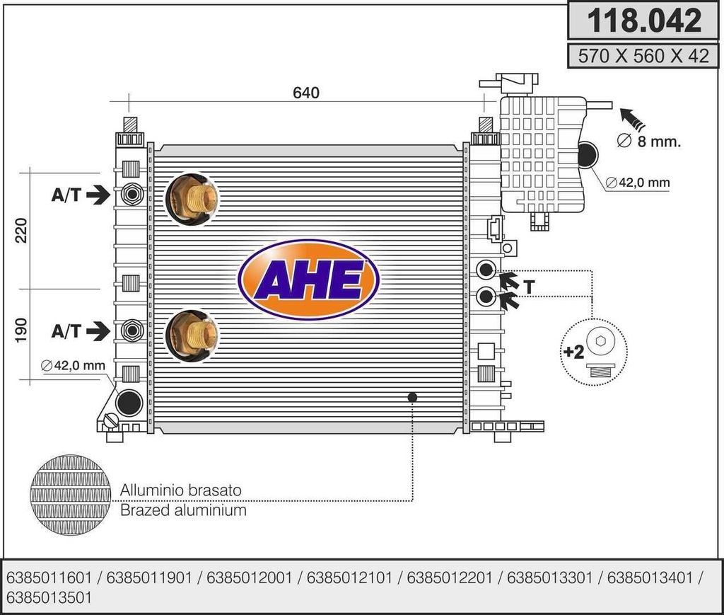 AHE 118.042 Kühler Wasserkühler Motorkühler passend für MERCEDES-BENZ VITO Bus (638) V-Klasse (W638/2) VITO Kasten (638)