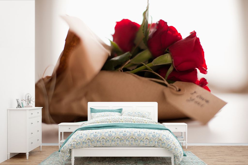 MuchoWow Fototapete für Wohnzimmer oder Schlafzimmer Wandtapete Vinyl Motivtapete Rosen zum Valentinstag - 390x260 cm - Papiertapete