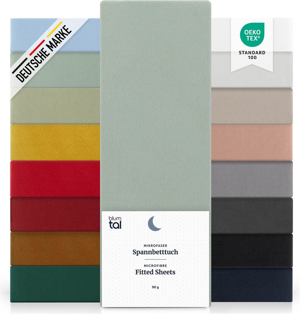 Blumtal Spannbettlaken 120x190 cm 2er Pack - Bettlaken aus Microfaser - Summer Green - Grün