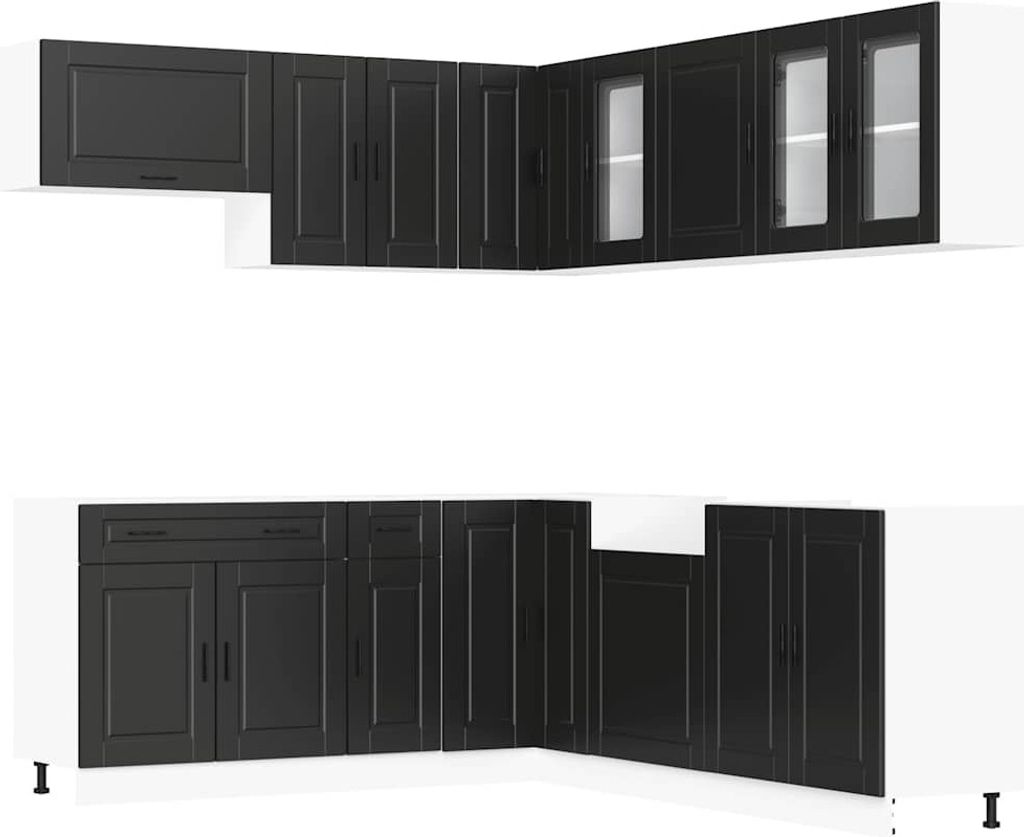 vidaXL 11-tlg. Küchenschrank-Set Porto Schwarz Holzwerkstoff