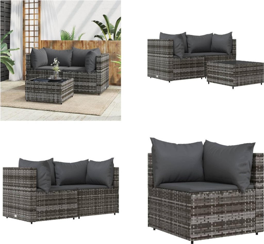 vidaXL 3 tlg. Garten Lounge Set mit Kissen Grau Poly Rattan - Garten Lounge Set - Garten Lounge Sets - Outdoor Lounge Set - Lounge Set Terrasse