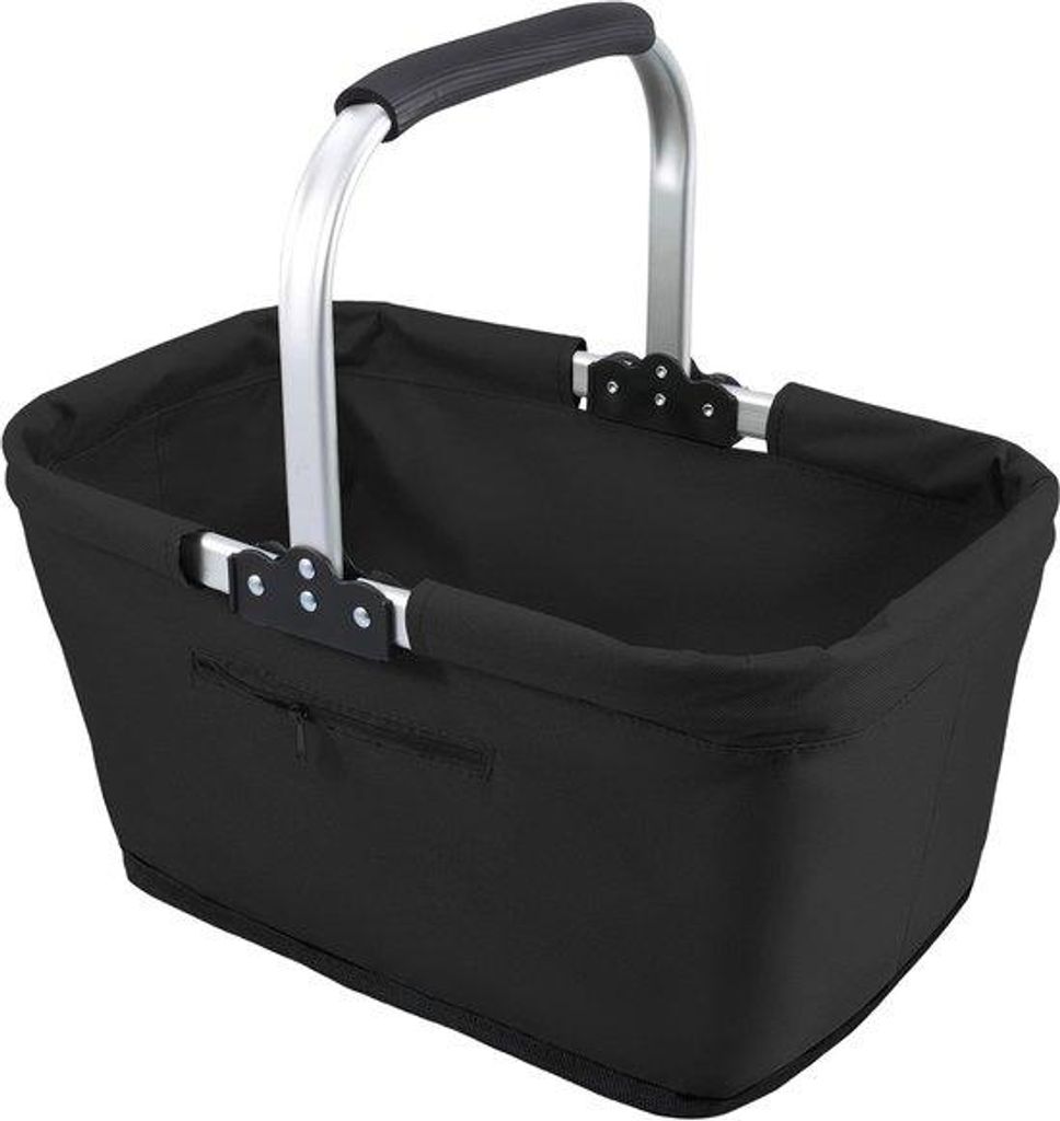 23L Klappbarer Picknickkorb - 600D Oxford - Aluminium-Griff - Mit Reißverschluss - Für Picknick Und Einkauf - Schwarz