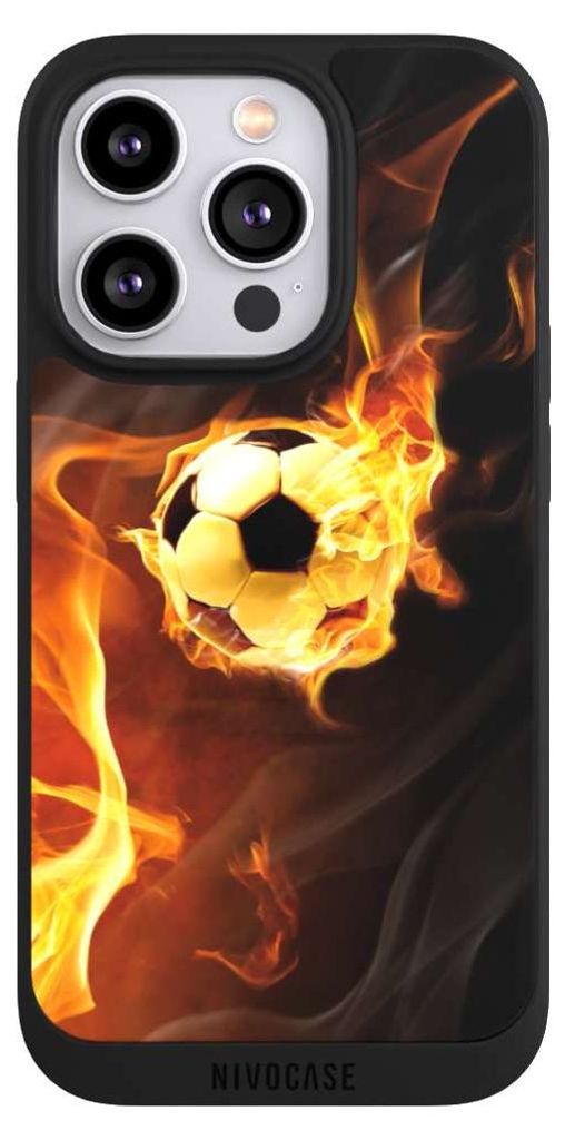 NIVOCASE Handyhülle für Apple iPhone 14 Pro Hülle NIVOpure Case Schwarz Ball Feuer Fußball