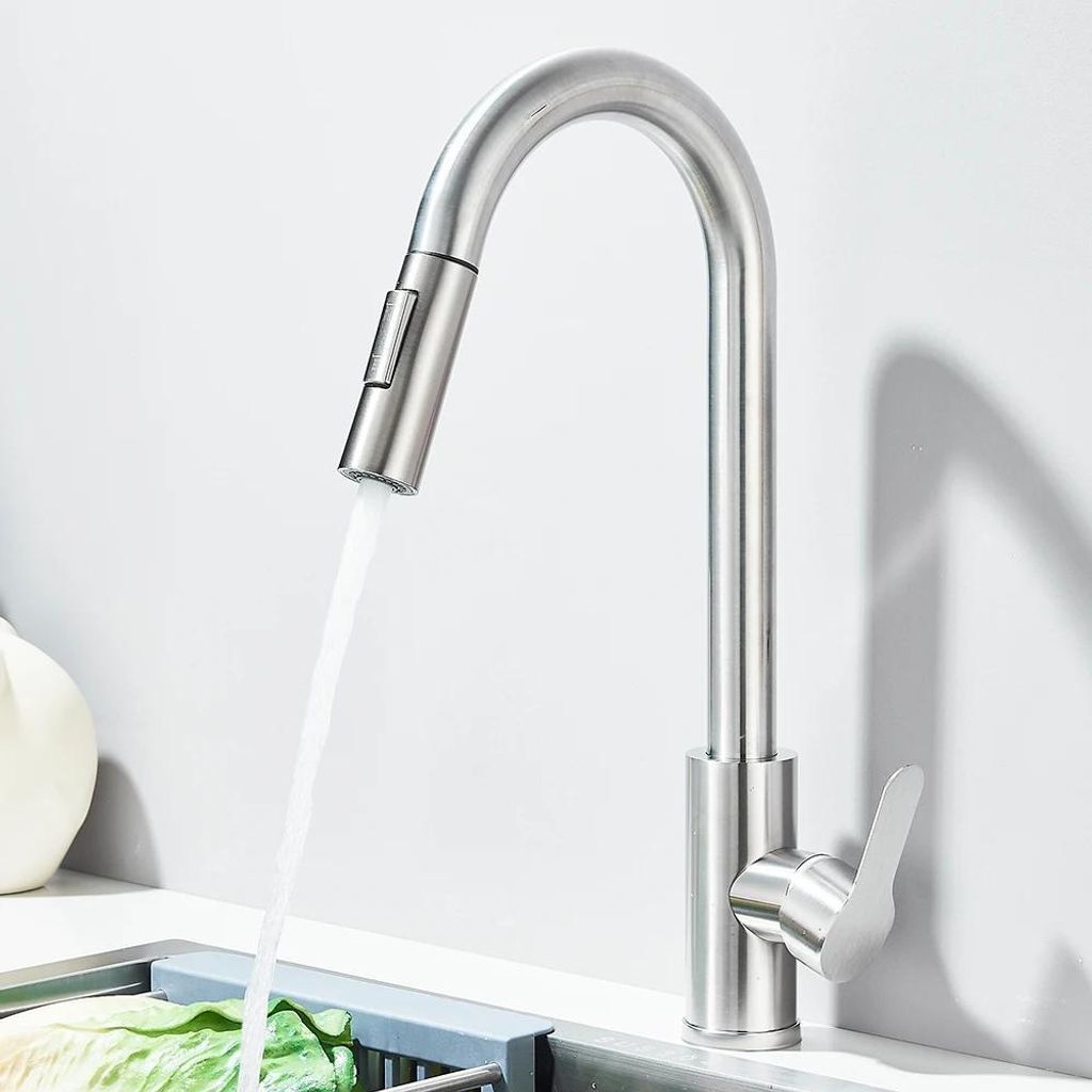 Küchenarmatur - Ausziehbarer Wasserhahn - 360° Schwenkbar - 2 Strahlarten Strahl/Brause - Heiß & Kalt - Keramik-Kartusche - Edelstahl - Lila