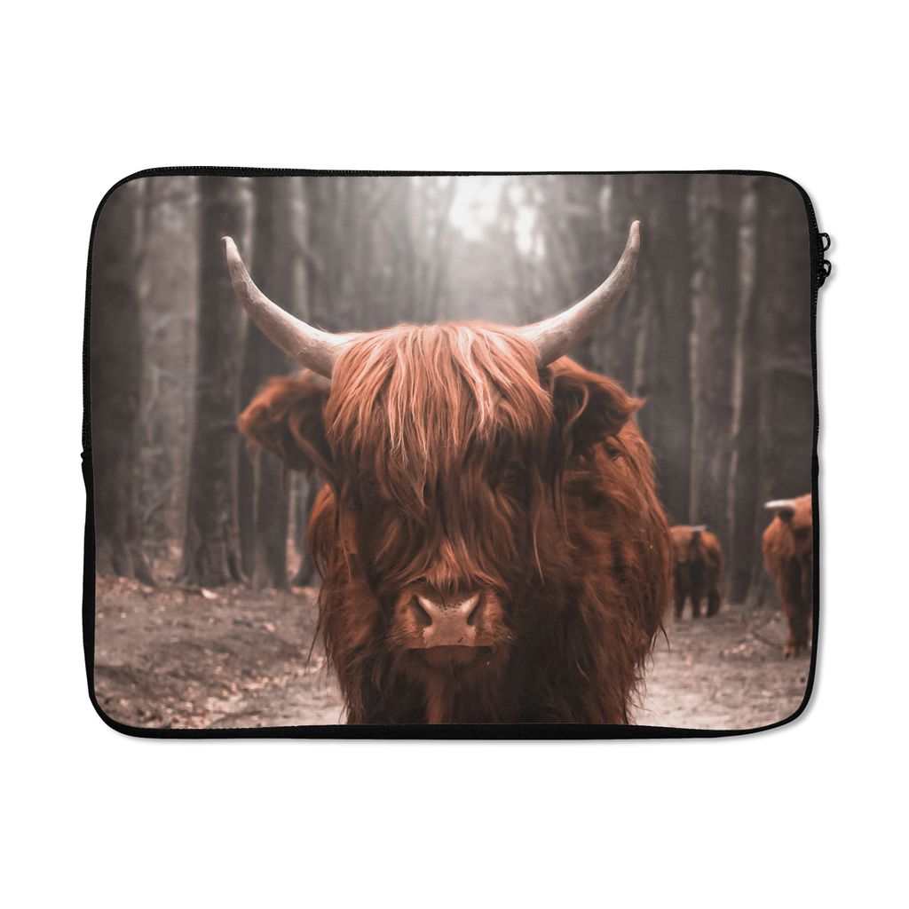 MuchoWow Laptop Hülle 15 Zoll Schottischer Highlander - Tiere - Wald Laptoptasche - Laptoptasche - Sleeve - Rundum-Schutz