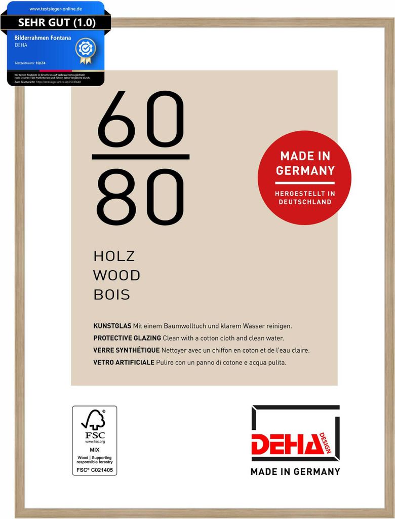 DEHA Design Holz Bilderrahmen Fontana, 60x80 cm, Eiche Produktbild 