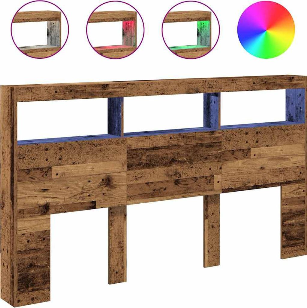 vidaXL LED-Kopfteil mit Ablagen Altholz-Optik 180x17x102 cm