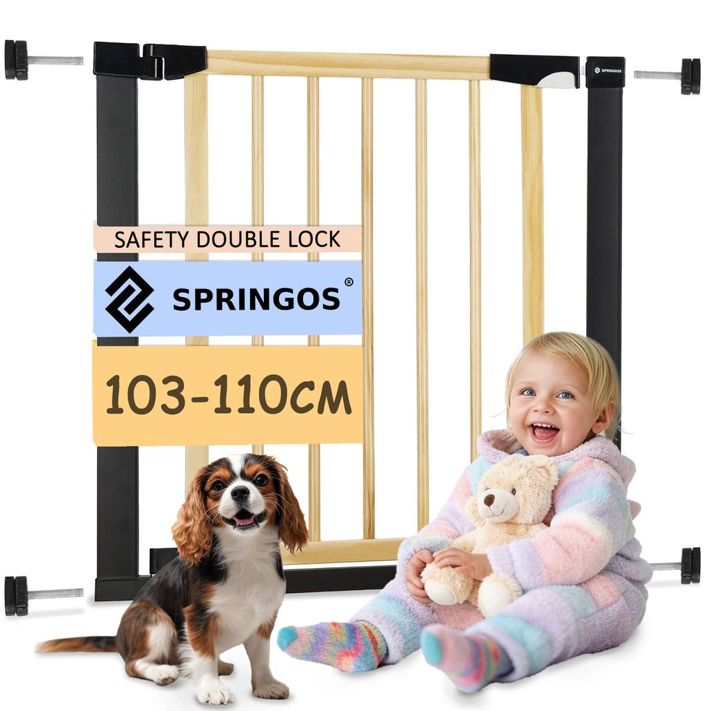 Springos Tür- und Treppenschutzgitter m. Verlängerung Spannsystem 103 - 110 cm