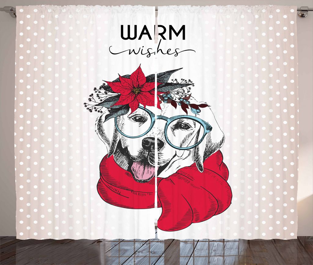 ABAKUHAUS Labrador Rustikaler Gardine, Labrador wünschen Wörter, Schlafzimmer Kräuselband Vorhang mit Schlaufen und Haken, 280 x 175 cm, Mehrfarbig