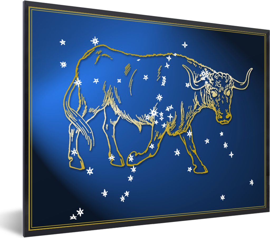 MuchoWow Gerahmtes Poster Sternbild - Stier - Sterne 40x30 cm - Poster mit Schwarzem Bilderrahmen Wandposter Rahmen Foto Bilder - Kunstposter - W...