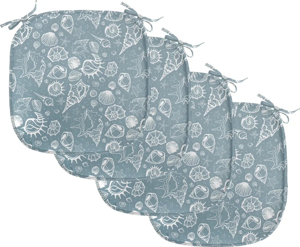 Set 4 Cuscini Sedia 40x40 Impermeabili ABAKUHAUS Sea Shells Blu Grigio