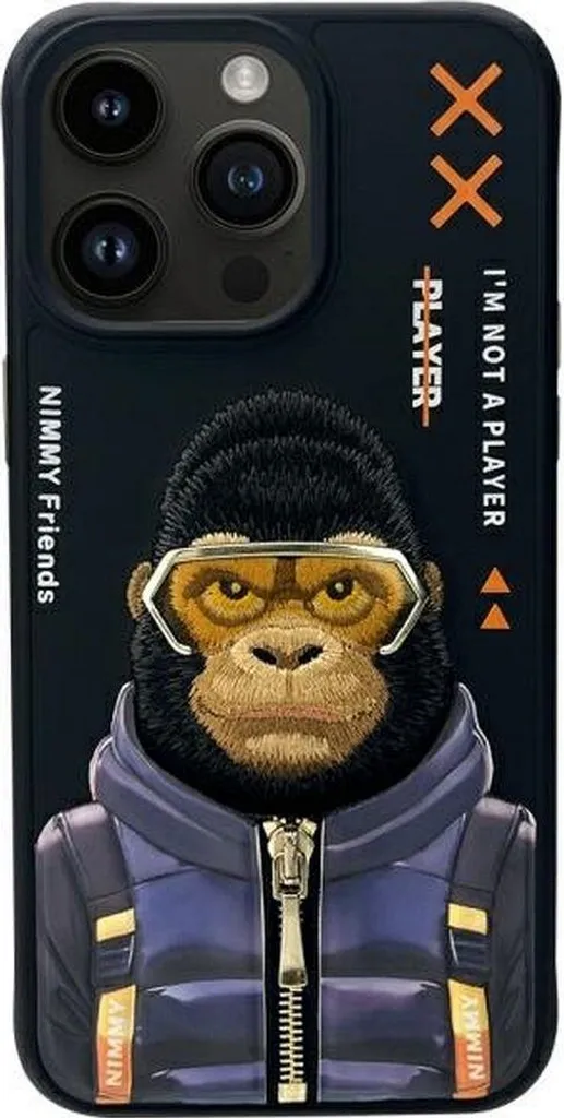 Coque de téléphone pour iPhone 15 Pro NIMMY étui en cuir brodé noir