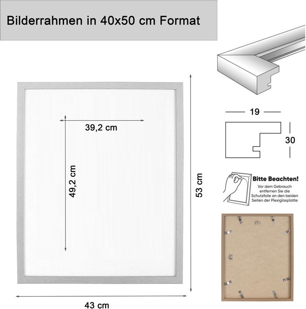 Holz Bilderrahmen Lifestyle Plexi Foto Rahmen Collage Wanddeko Poster HR-25 - Farbe: Braun | Format: 40x50