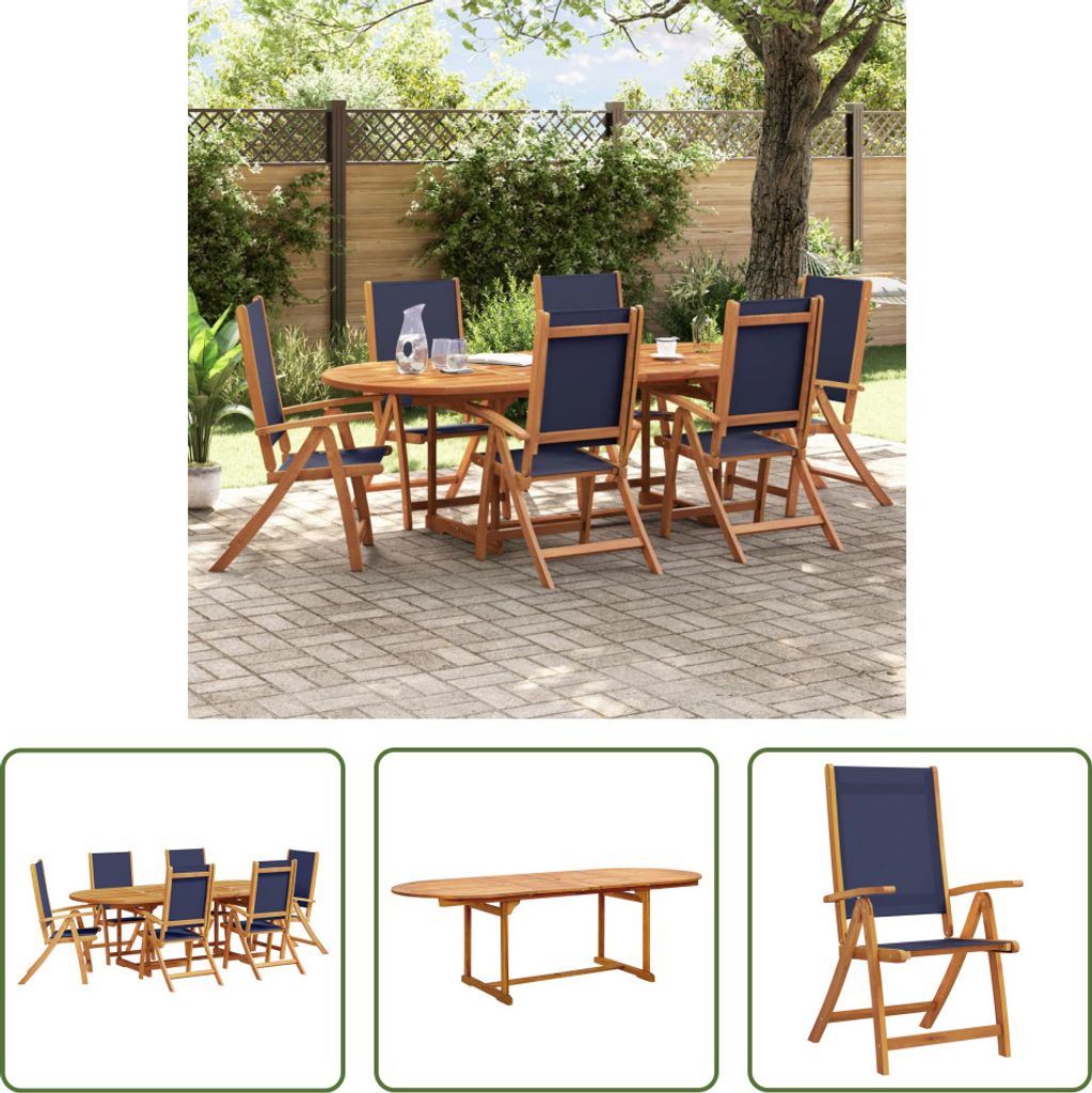 The Living Store 7-tlg. Garten-Essgruppe Massivholz Akazie und Textilene
