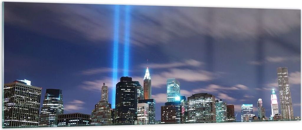Bilder auf glas - Wolkenkratzer Lichter Ansicht - 140x50cm - Glasbilder - Wandbilder - Kunstdruck - zum Aufhängen bereit - Wanddekoration aus Glas...