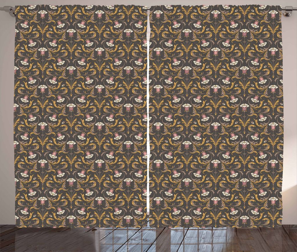 ABAKUHAUS Blumen Rustikaler Vorhang, Viktorianischen Stil Bell-Blumen, Wohnzimmer Universalband Gardinen mit Schlaufen und Haken, 280 x 175 cm, Meh...