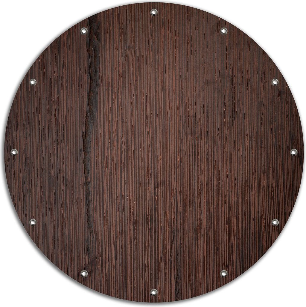 Wallario rundes Outdoor-Poster für Garten oder Balkon, Motiv Holz-Optik Textur dunkelbraunes Holz, 90 cm Durchmesser