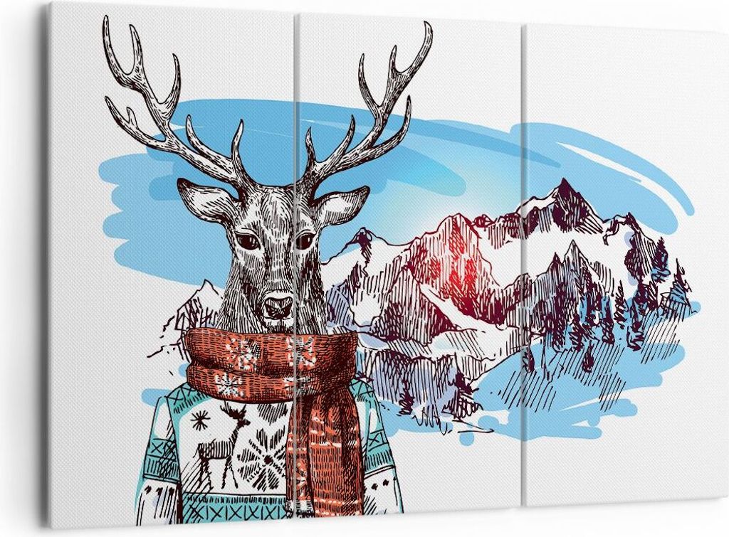 Bild auf Leinwand - Leinwandbild - Deer Berg Kinder hipster - 165x110cm - Wand Bild - Wanddeko - Leinwanddruck - Bilder - Kunstdruck - Wanddekorati...