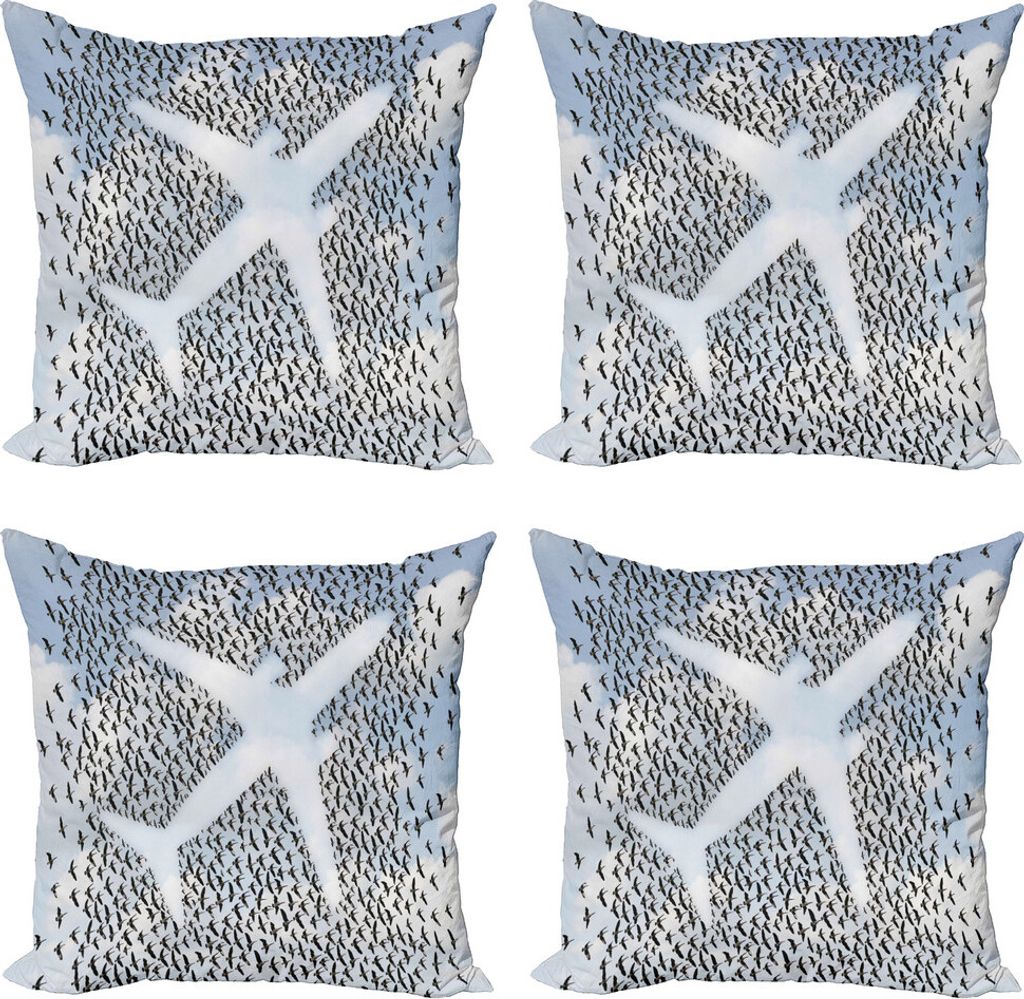 ABAKUHAUS Reise Kissenbezug Set (4 Stück), Hummingbird Urlaub, Moderner Doppelseitiger Digitaldruck, 45 cm x 45 cm, Blassblau Schwarz Weiß