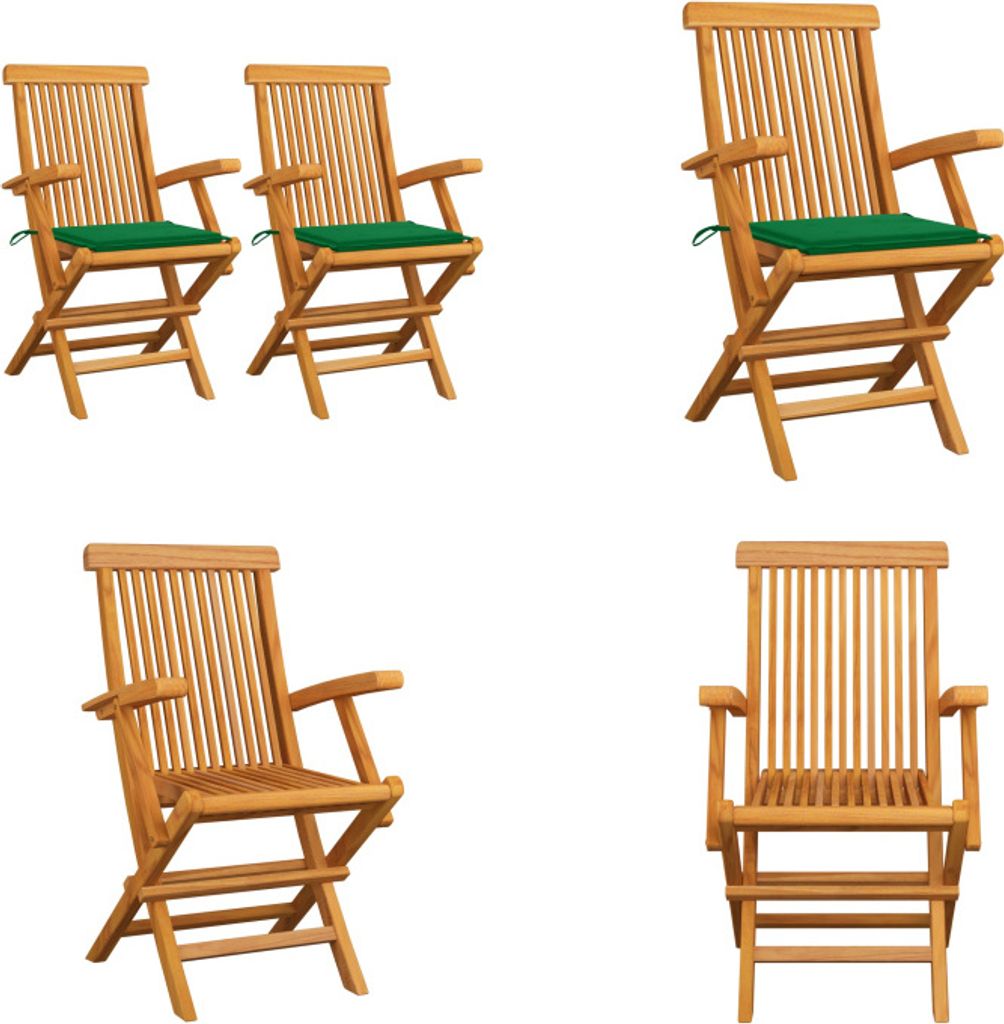 vidaXL Gartenstühle mit Grünen Kissen 2 Stk. Massivholz Teak - Gartenstuhl - Gartenstühle - Gartenstuhl Holz - Gartenstuhl Massivholz