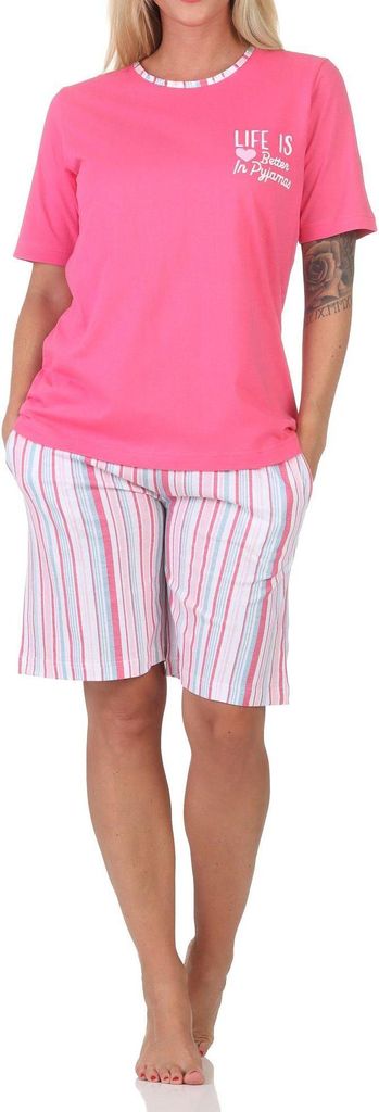 Normann Damen kurzarm Schlafanzug Shorty Pyjama in edler Streifenoptik – auch in Übergröße ; pink , 36