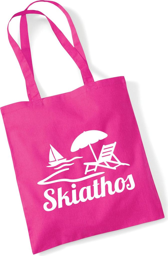 Huuraa Jutebeutel Skiathos Inselmotiv Griechenland 10 Liter Fuchsia Baumwolle Tasche Geschenkidee