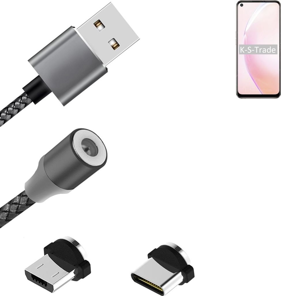 K-S-Trade Hochwertiges Magnet-Lade-kabel Sync-Kabel Daten-Kabel für Oppo A93s 5G mit USB-Typ-C-Anschluss und Micro-USB-Anschluss 2A bis zu 480mbps