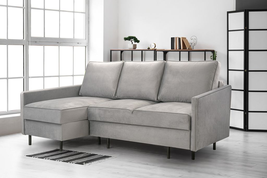 AX LIVING Couch hellgrau Romanii 3sitzer mit Schlaffunktion 220 cm breit L