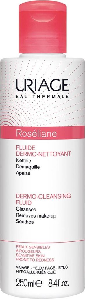 A product shot of a bottle of Uriage Roséliane Dermo-Cleansing Fluid.