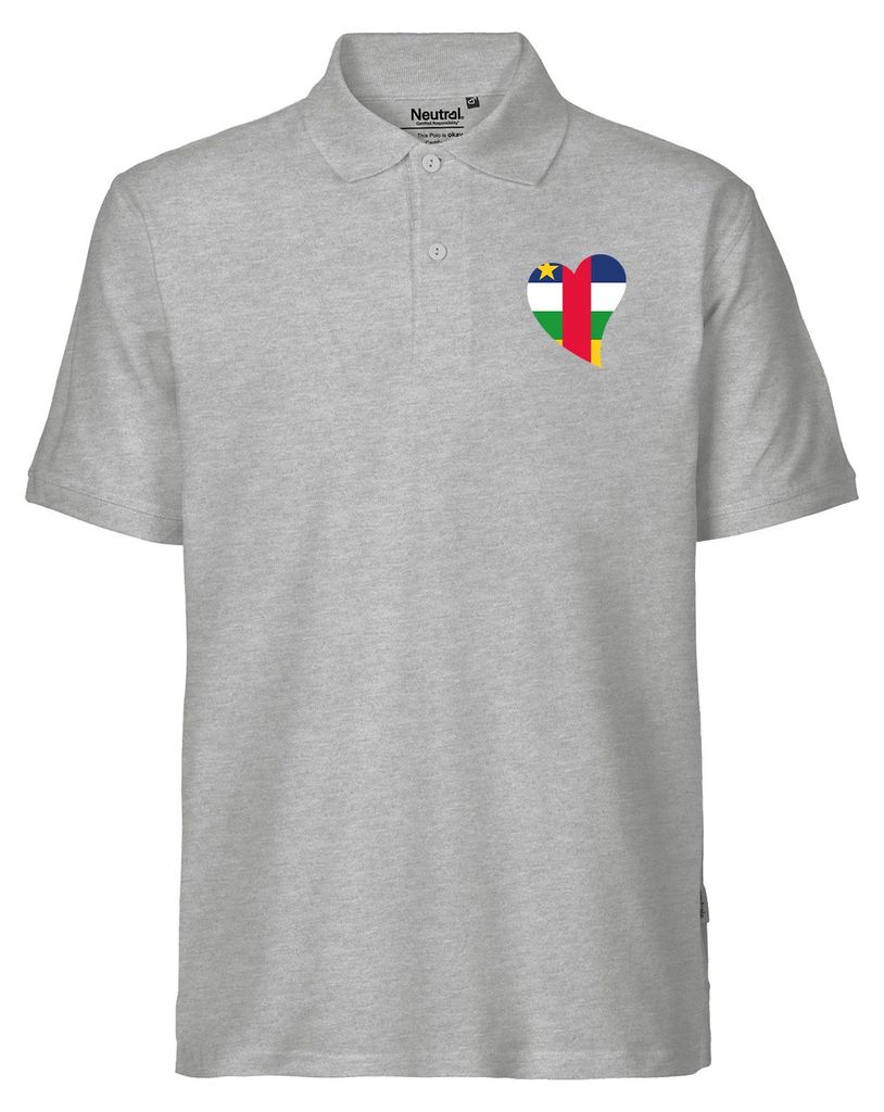 Huuraa Herren Polo Shirt Zentralafrikanische Republik Flagge Herz XL Sport Grey Bio Baumwolle Fairtrade Poloshirt Geschenkidee