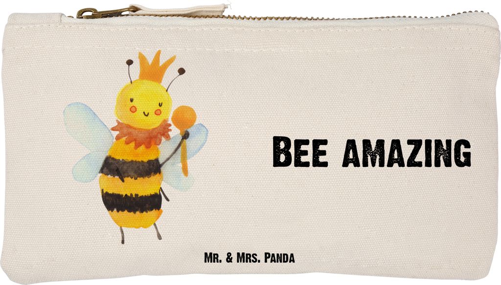 Mr. & Mrs. Panda Federtasche Biene König Größe S Klein - Weiß - Geschenk, kosmetiktäschchen, Mäppchen, Kosmetiktasche, Etui, Kulturtasche, Ba...