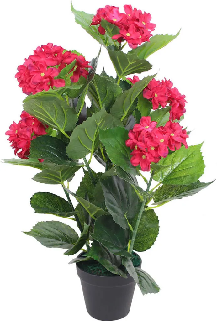 Ortensia artificiale con vaso 60 cm rosso