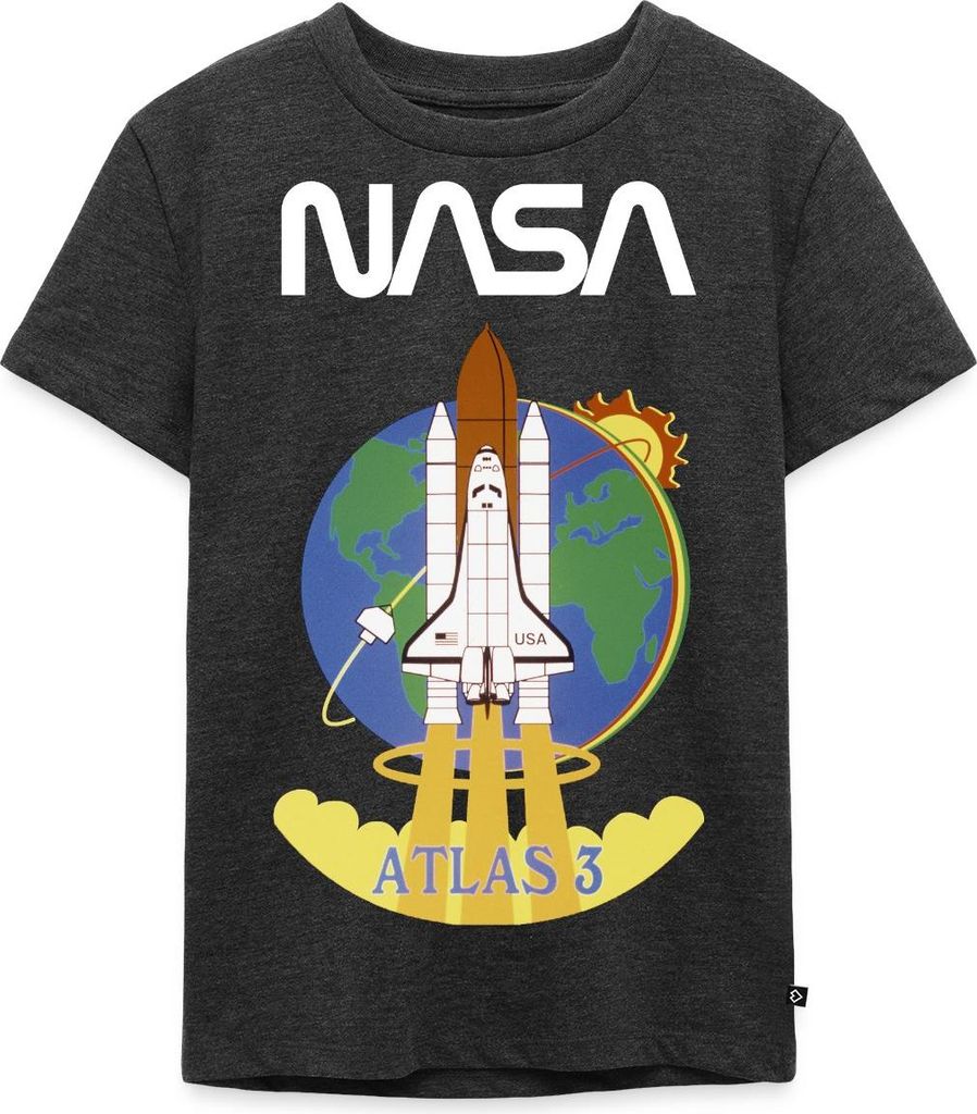 Spreadshirt NASA Atlas 3 Mission Space Shuttle Kinder Premium T-Shirt, 98/104 (2 Jahre), Anthrazit meliert