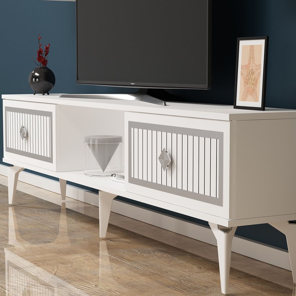 Skye Decor, Nil - White, Silver, TV-Schränke, Weiß, 150 x 44,6 x 29,6 cm