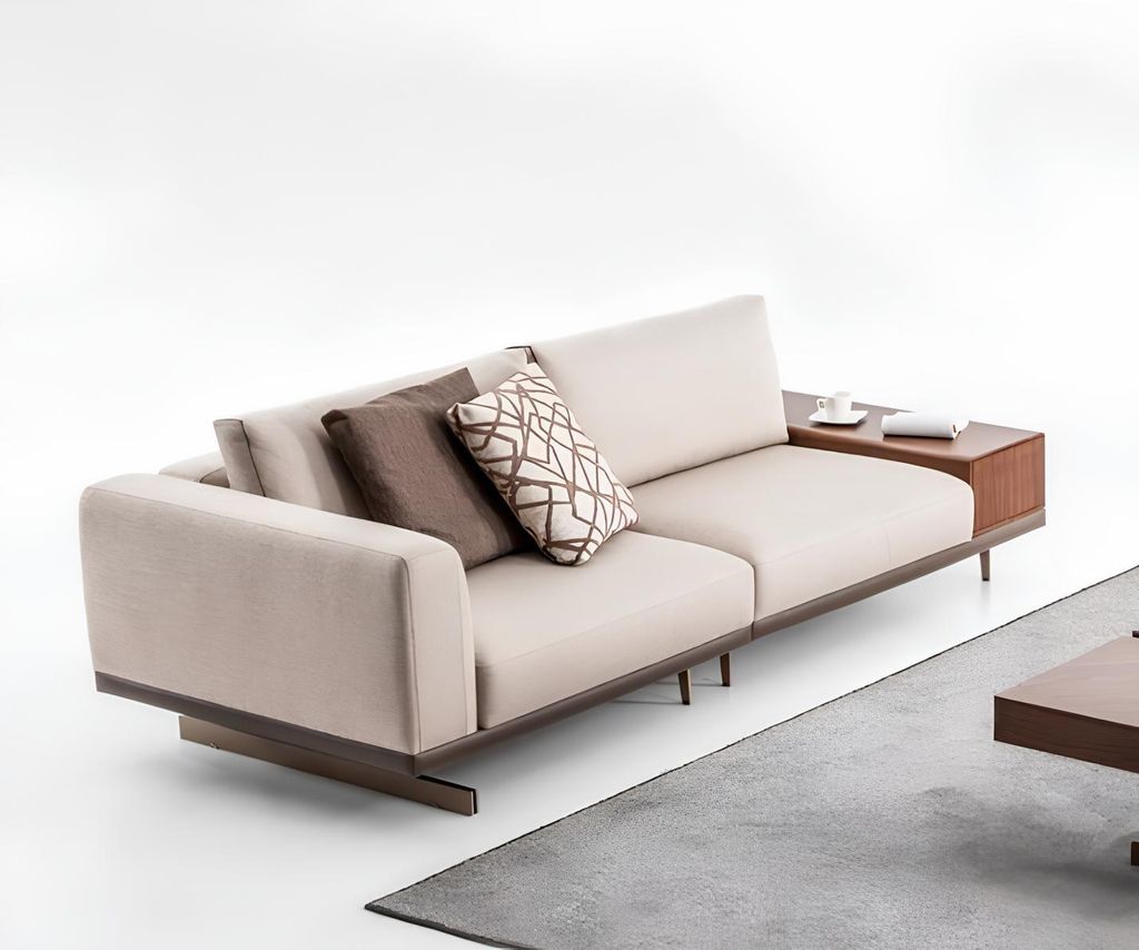 Dreisitzer Sofa 3 Sitzer Stoff Sofas Grau Modern Tisch Wohnzimmer Couch