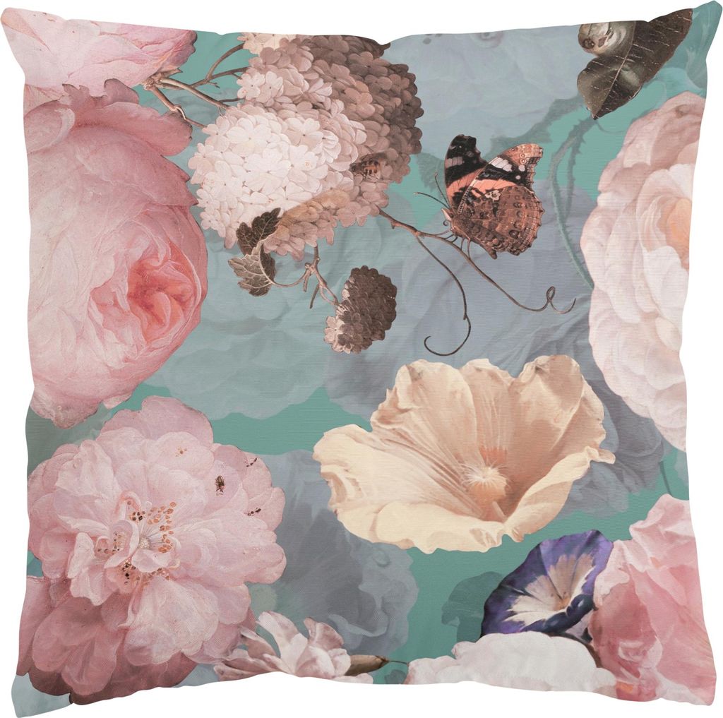 Dekokissen Blumen drinnen / Indoor Zierkissen Samt waschbar Rose blau Sofakissen ohne Füllung