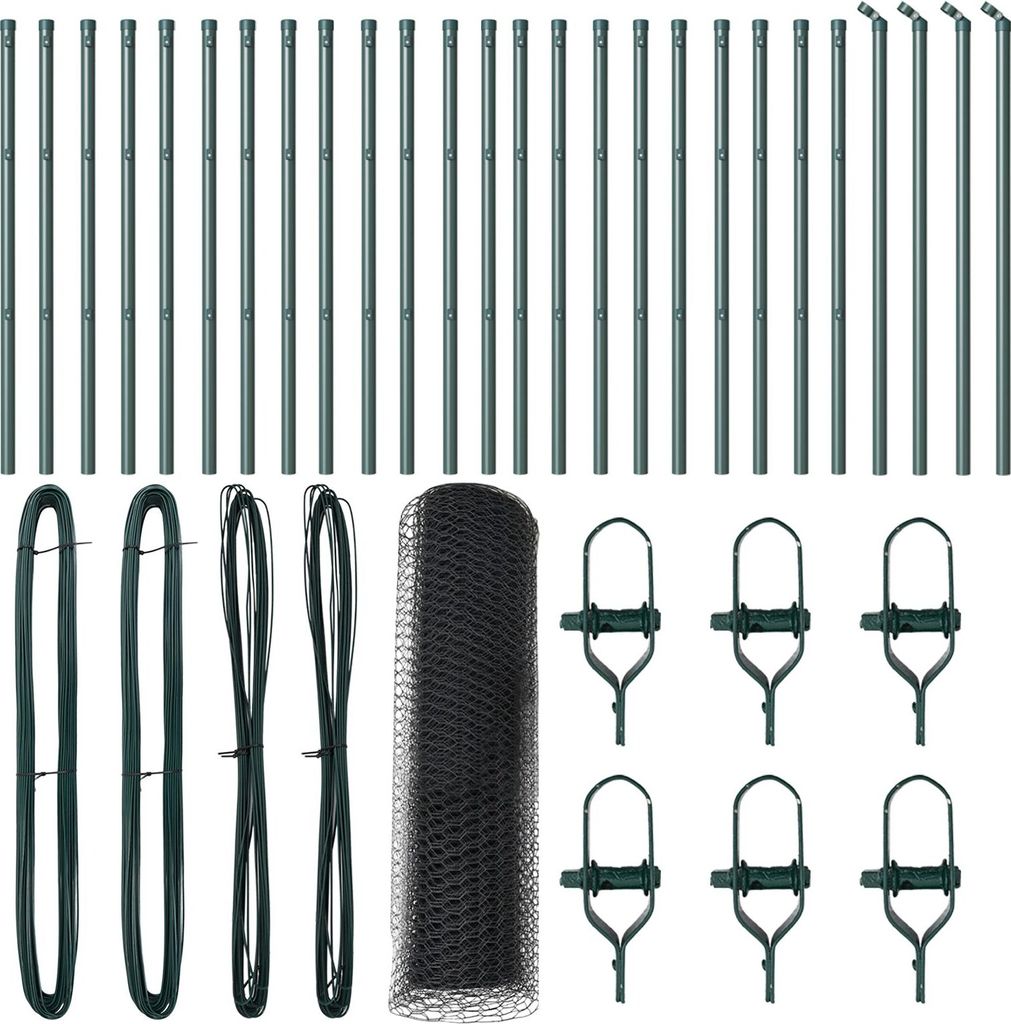 Möbel Hexagonzaun Grau 0,5x50 m Stahl, Zaunpfosten 13 Stk Grün Ø32 mm 100 cm Verzinkter Stahl - Zaunzubehör 3352837