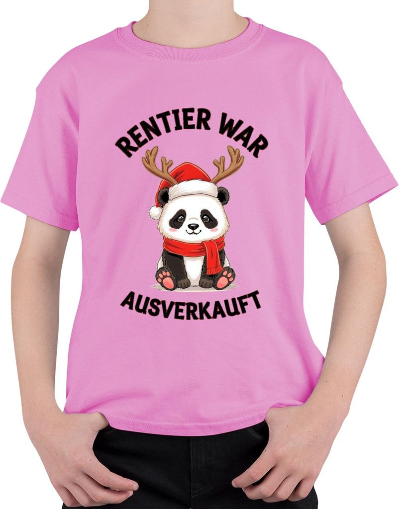 Rentier war t Panda Weihnachten lustig Geschenk Kinder Uni Kinder T-Shirt, Pink, 116
