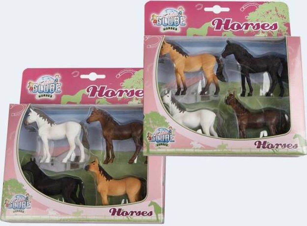 Kids Globe Pferde Set für Bauernhof, 4 Stück, 1:32, Spielzeug Tiere, Pony Set