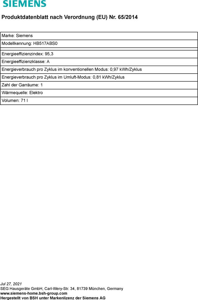 Siemens HB517ABS0 - Medium - Elektrischer Ofen - 71 l - 71 Produktbild 13