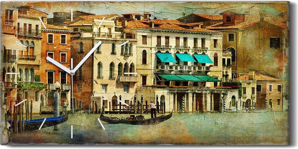 Wandbild Leinwand Bilder mit Uhr Quarz 60x30 Venedig Farbe Italien Stadt Wasser - weiße Hände