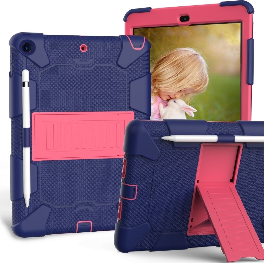 Mobigear ShieldStand iPad 8 (2020) Hülle Kunststoff,Silikon Backcover + Stifthalter + Ständer - Blau / Pink