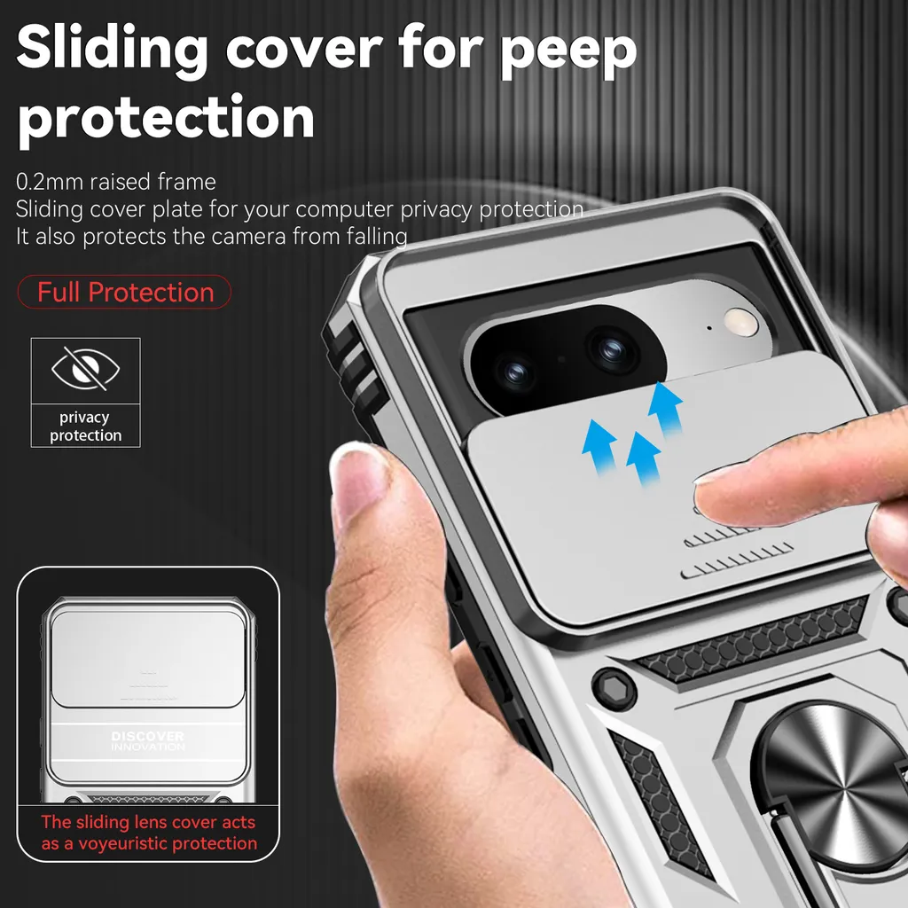 Cover Protettiva Pixel 8 Argento - Doppio Strato e Ring Stand - 2
