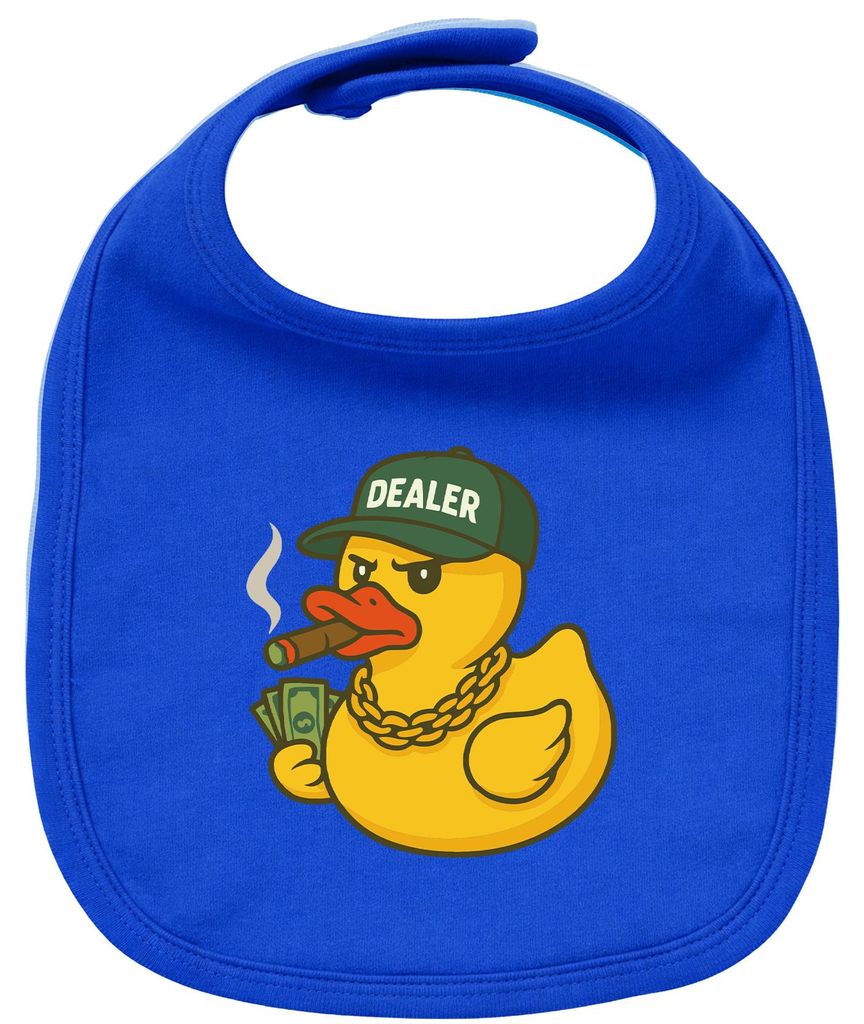 Huuraa Baby Lätzchen Quietscheente Dealer Gummiente Händler Royal Blue Klettverschluss Baumwolle Latz Geschenkidee